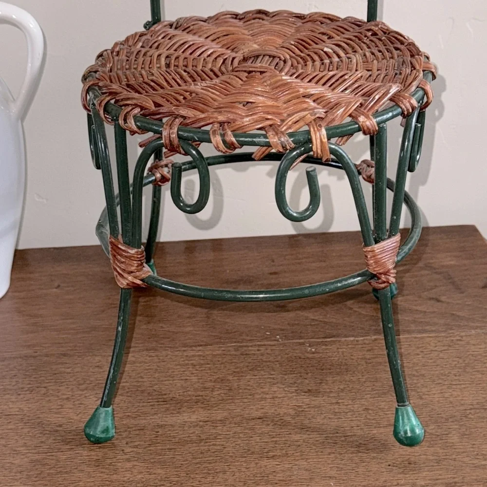 Wicker and Metal Ice Cream Parlor Doll Sized Cafe Bistro Chair Cottage Decor
